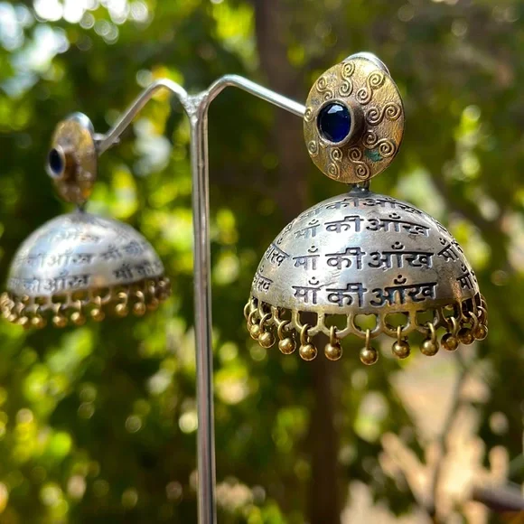 Brass oxidised jhumkas | handmade - Picture 4 of 9